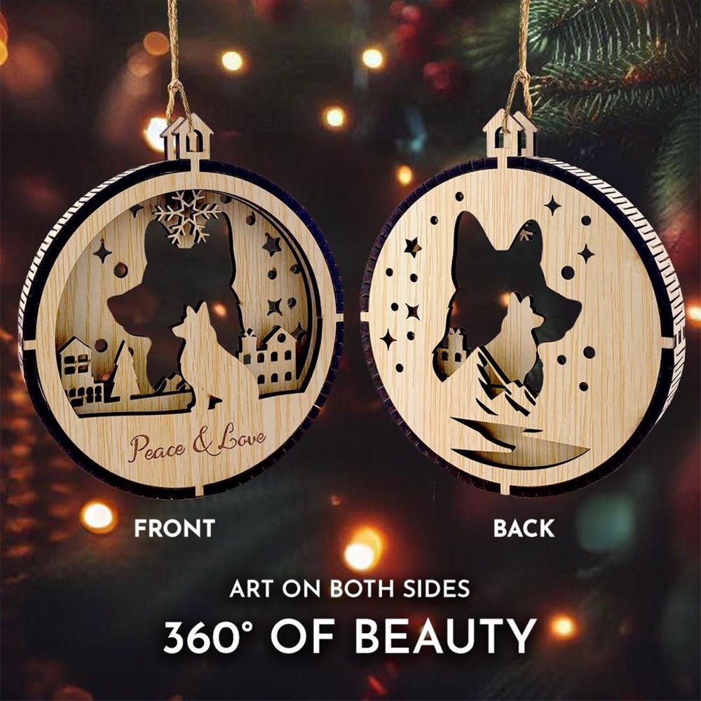 Wooden Dog Silhouette 3D Ornament